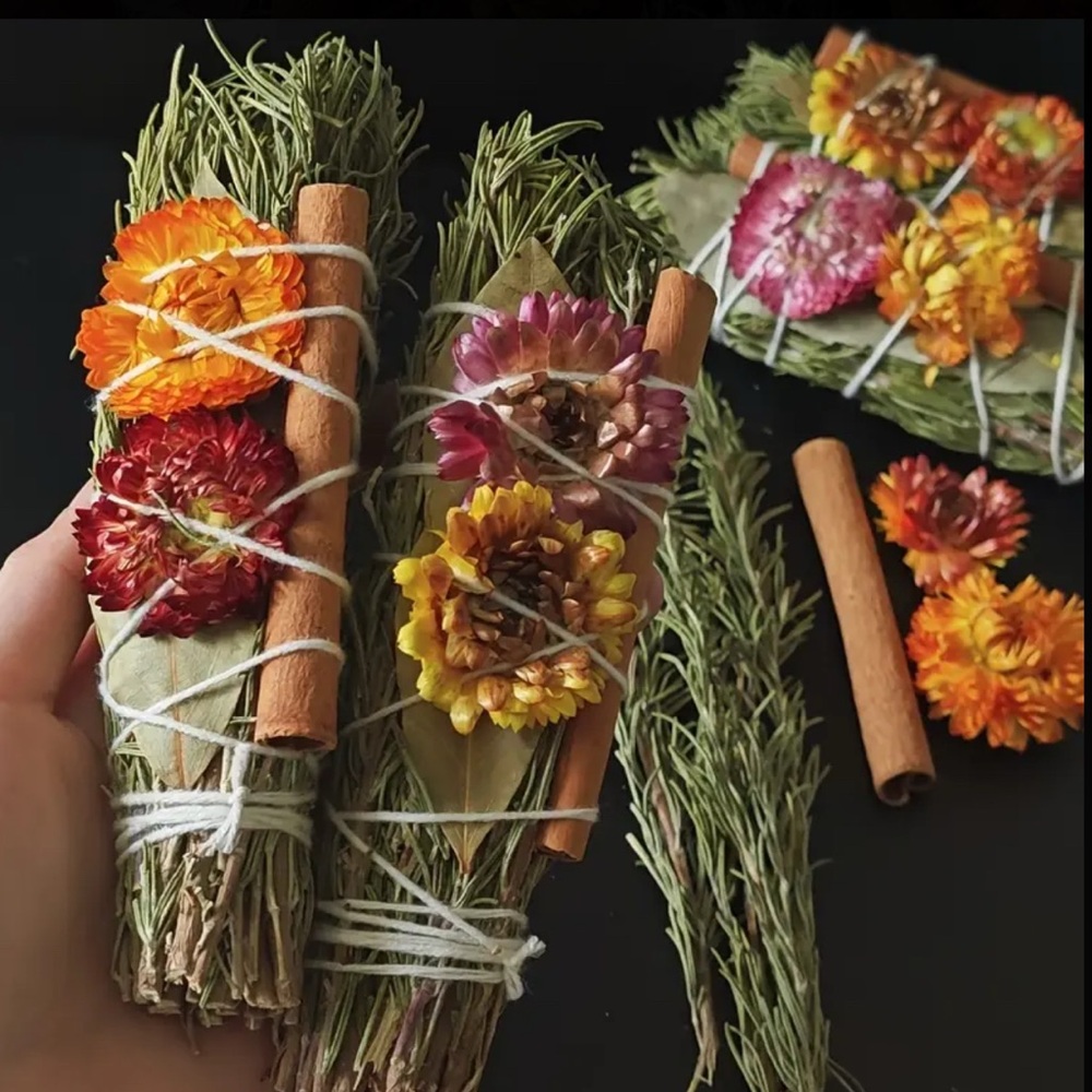 New! Natural Sage And Dried Flower and Fruit Smudge Bundles